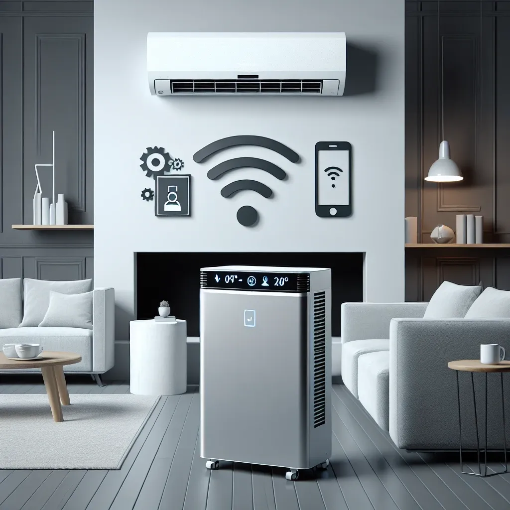 "Xiaomi ar-condicionado portátil com controle Wi-Fi, destacando design moderno e funcionalidade prática em ambiente doméstico."