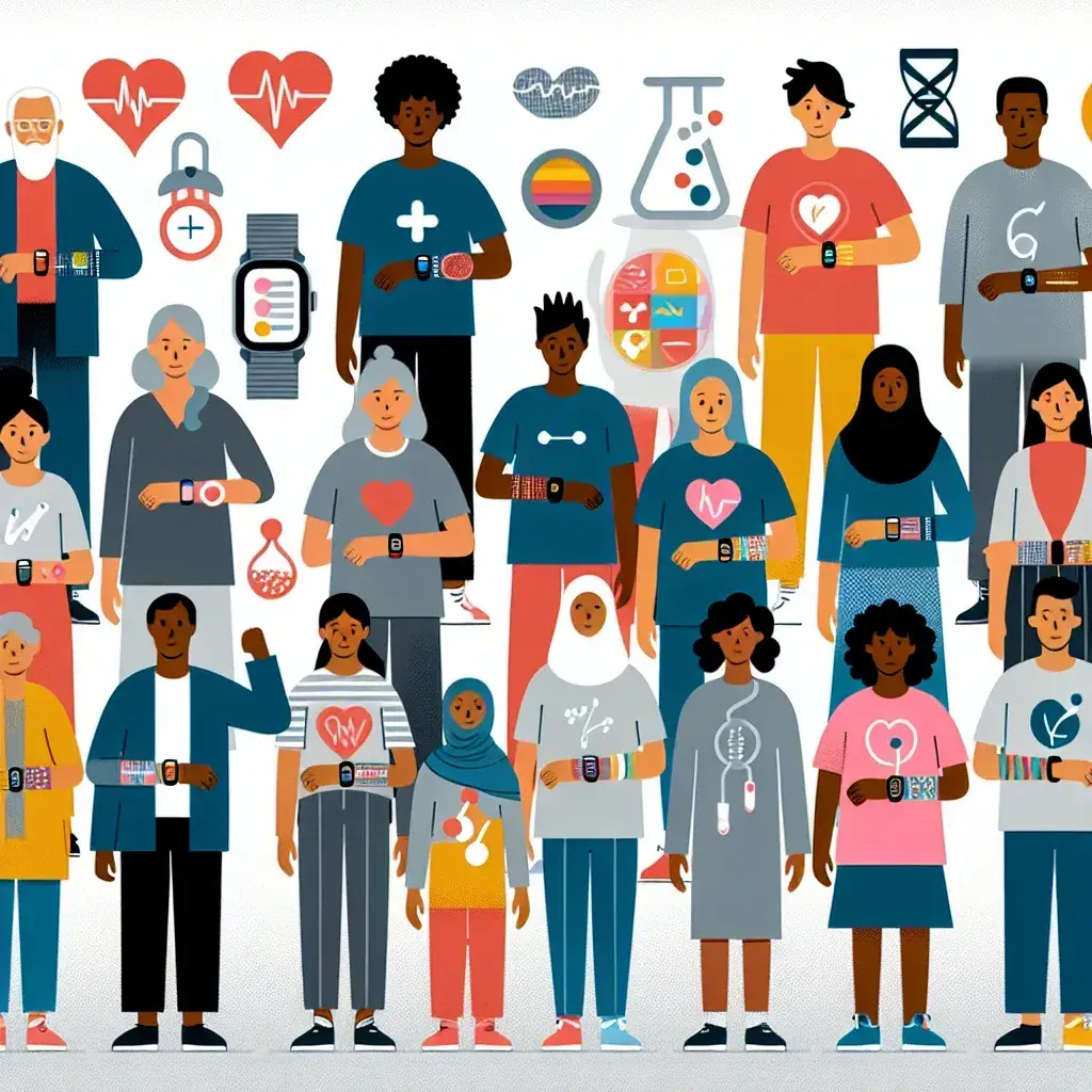 "Imagem de wearable com inteligência artificial utilizado para monitorar e prever doenças crônicas em comunidades carentes, destacando a tecnologia inovadora em saúde preventiva."